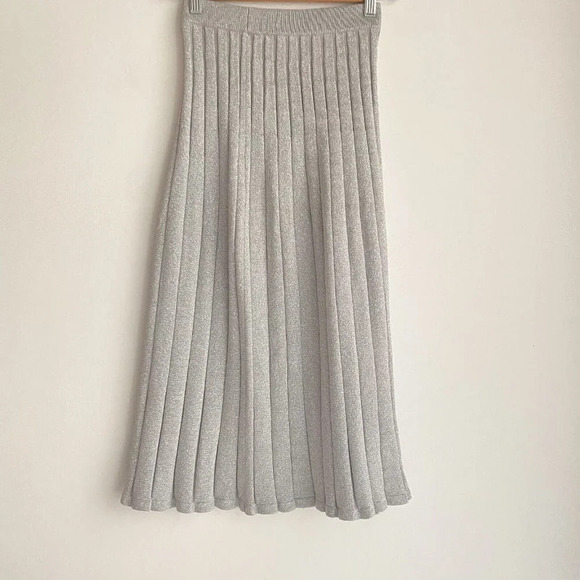 Wilfred  Knit Metallic Silver Pleated Midi Skirt XXS - Picture 5 of 6